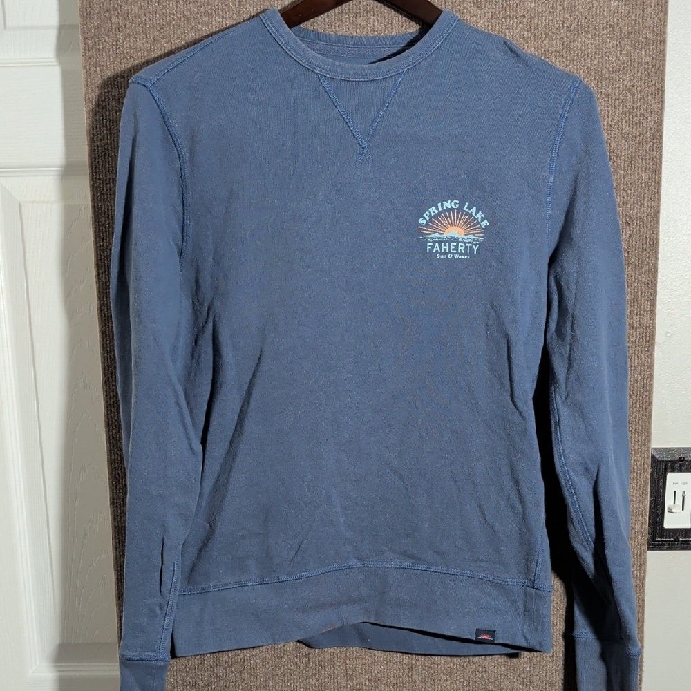 Faherty Men's Washed Blue Crewneck Sweater